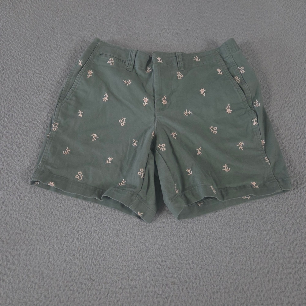 Lands End Shorts Womens 4 Petite Classic Chino Embroidered Floral Cotton Stretch